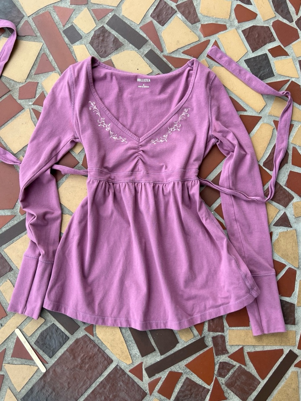 Hollister Mauve Long-Sleeve V-Neck Peplum Top